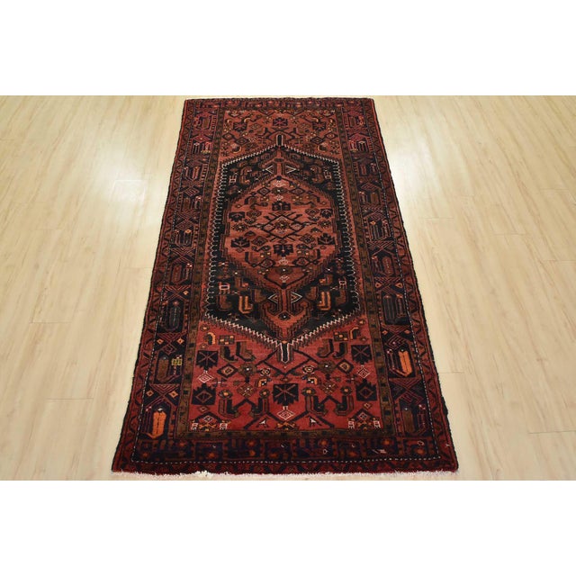 Cabin Hamedan Rug 4’2” X 7’4” Blue Wool Vintage Tribal Hand-Knotted Oriental Carpet For Sale - Image 3 of 14