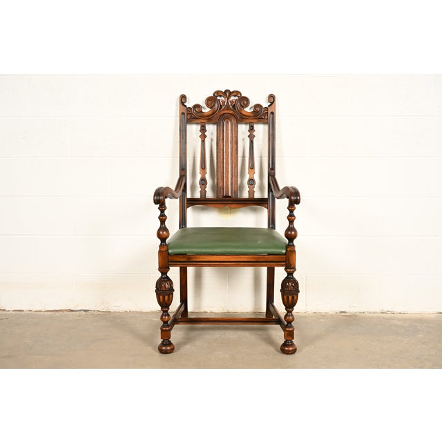Berkey & Gay Antique English Jacobean Carved Walnut Armchair, Circa 1920s For Sale - Image 15 of 15