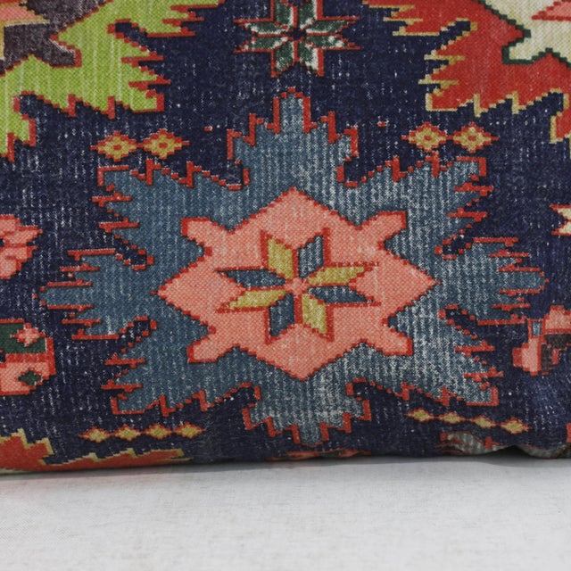 Navy Blue Vintage Colorful Geometric Pattern Pillow For Sale - Image 8 of 9