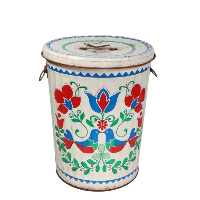 Vintage Pennsylvania Dutch Paint Decorated Garbage Trash Can For Sale - Image 14 of 15
