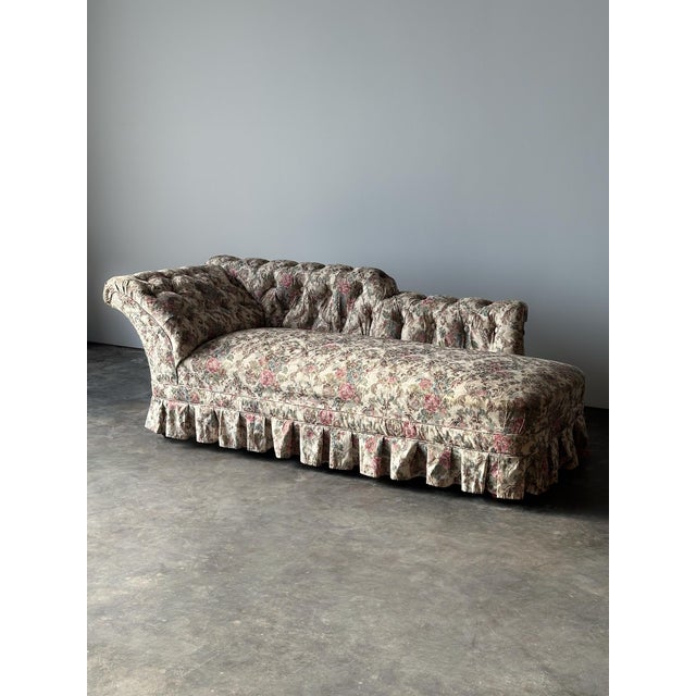 Antique Floral Chintz Tufted Chaise Longue, France, 19th Century, Napoleon III For Sale - Image 9 of 17