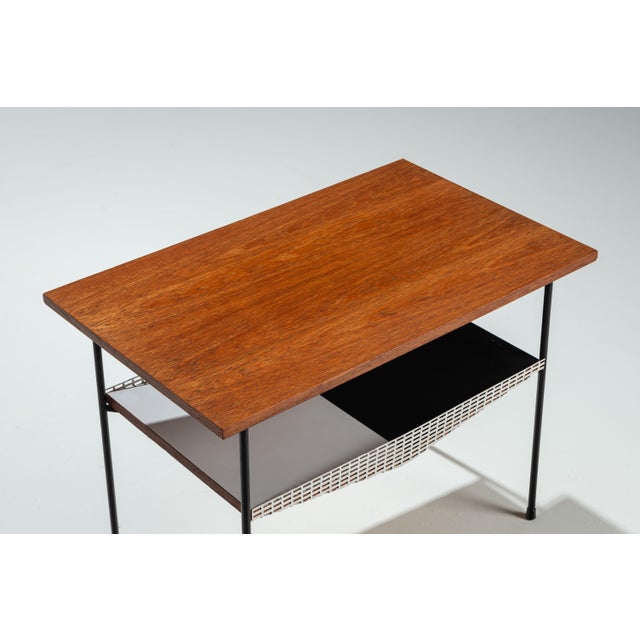 Wood Sidet Table with Teak Top and Black and White Storage Shelves, 1960s For Sale - Image 7 of 12