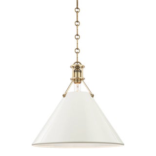 Hudson Valley Lighting Mark D. Sikes Painted No.2 1-Light Large Pendant, Aged Brass/Off White For Sale