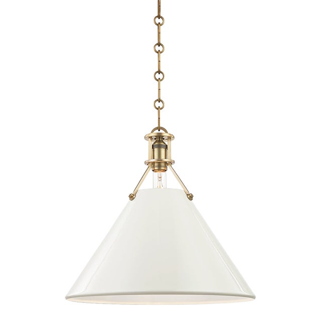Hudson Valley Lighting Mark D. Sikes Painted No.2 1-Light Large Pendant, Aged Brass/Off White For Sale