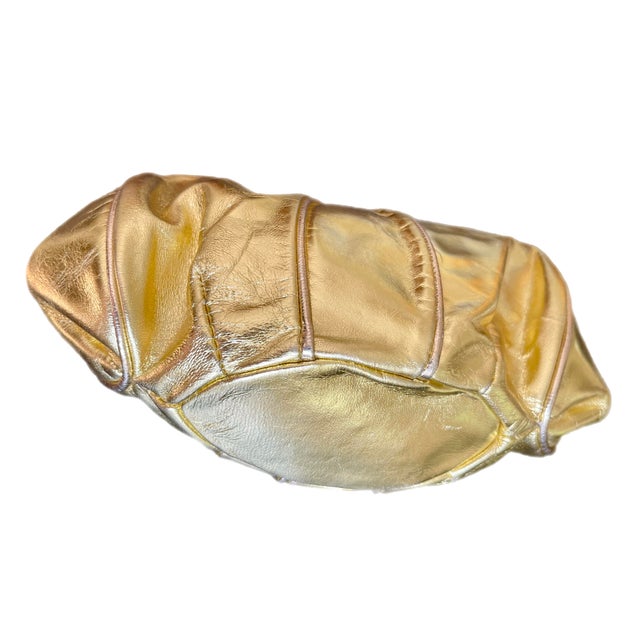 Textile Italian Andrea Carrano Gold Leather Disco Bag For Sale - Image 7 of 10