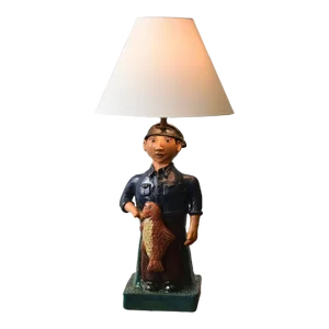 Vintage Large-Scale Portuguese Folk Art Fisherman Lamp by Olaria Duarte Lisboa, Circa 1950s