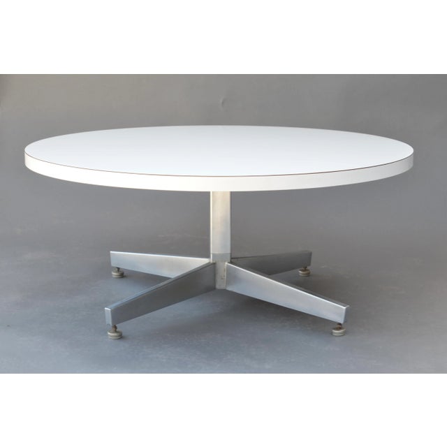 1970s Round White Laminate Aluminum Coffee Table Eames Design For Sale In Los Angeles - Image 6 of 6