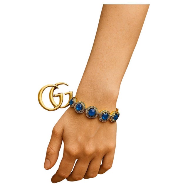 Sky Blue Bochic “Capri” Vintage Natural Tanzanite & Diamond Bracelet Set In 18K & Silver For Sale - Image 8 of 12