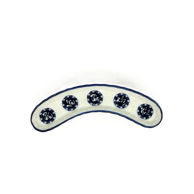 Ceramic Asian Moder Bat Trang Vietnam Ceramic Blue & White Dragon Shot Set Hand Painted in a Yin Yang Chinoiserie Motif - Set of 6 For Sale - Image 7 of 9