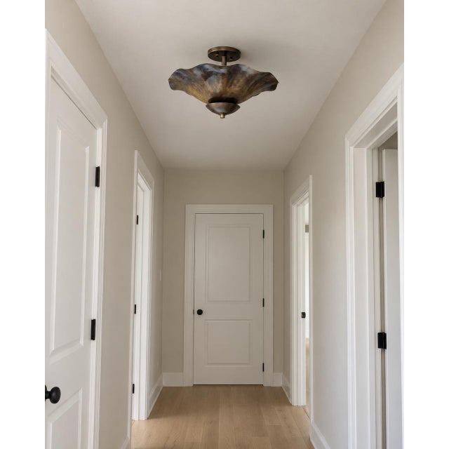 Not Yet Made - Made To Order Art Deco Brass Semi Flush Mount Ceiling Light, Handmade Wavy Petal Design, 4 Bulbs For Sale - Image 5 of 9