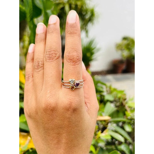 Dainty Heart Cut Aquamarine and Diamond 14k Solid Yellow Gold Ring Size 7 ( All Sizes Available) For Sale - Image 11 of 12