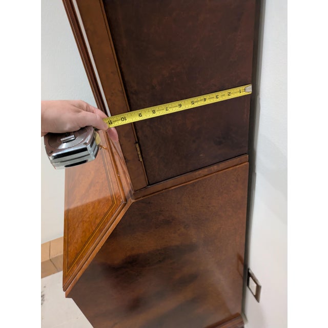 Traditional 1980s George III-Style Burr Wood Secretry With Mirrored Doors and Fitted Interior For Sale - Image 3 of 16