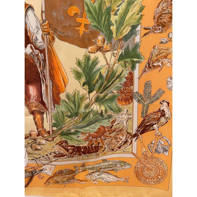 Yellow Hermès Samuel De Champlain Silk Scarf by Kermit Oliver 2006 For Sale - Image 8 of 8