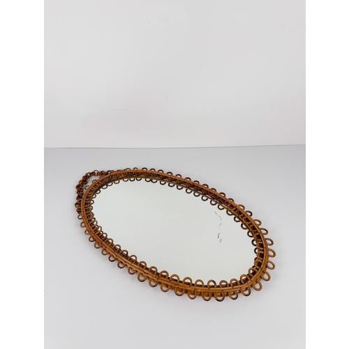 Mid-Century Modern Italian Handcrafted Oval Cane and Bamboo Mirror in the style of Albini, 1960s For Sale - Image 11 of 15
