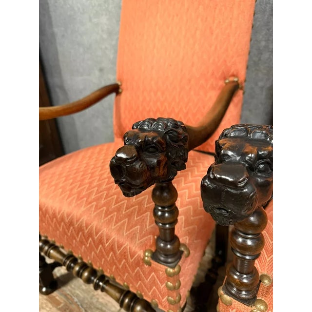 Set of Louis XIII Style Armchairs in Carved Walnut, 1850s For Sale - Image 4 of 6