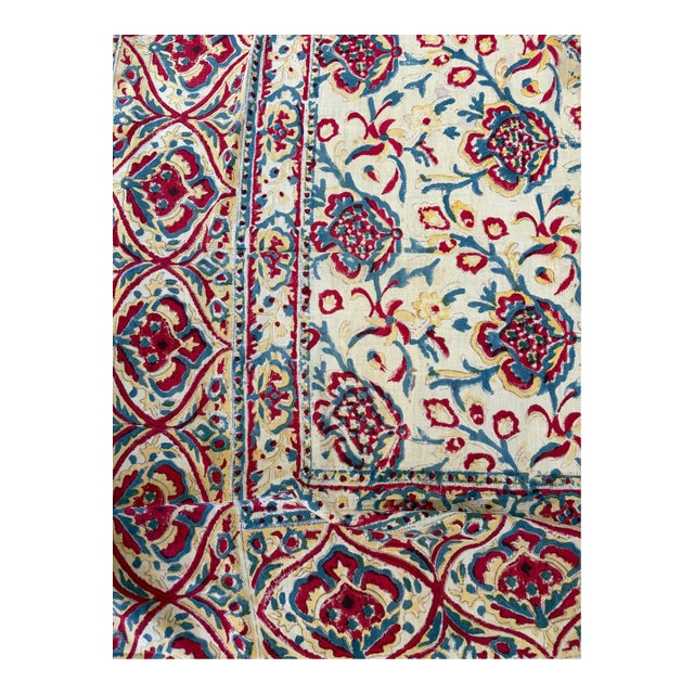 Persian Hand Block Printed Tablecloth Bedcover Fabric Rare 1970’s Vintage For Sale