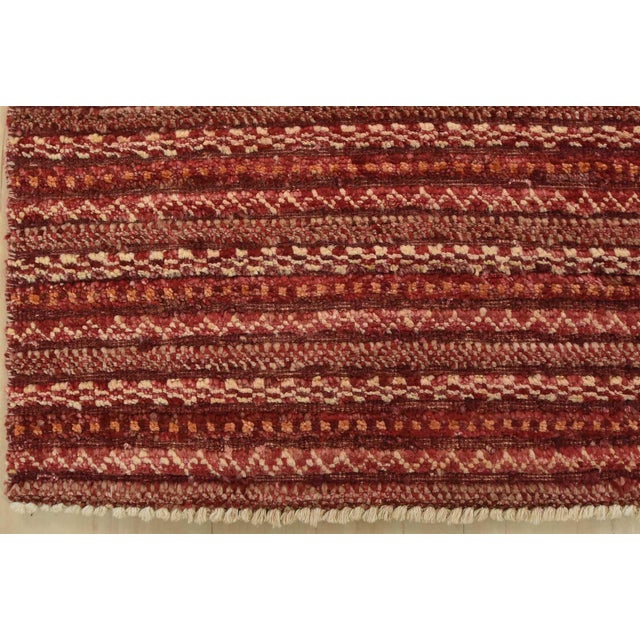 Gabbeh Rug 4'7'' X 6'9'' Red Wool Striped Contemporary Hand-Knotted Carpet For Sale - Image 9 of 12