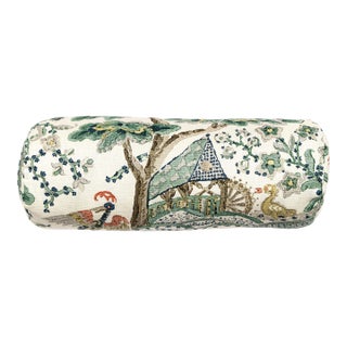 Scalamandre 21" x 7" Kelmescott Hand Block Pillow in Leaf On Ivory For Sale