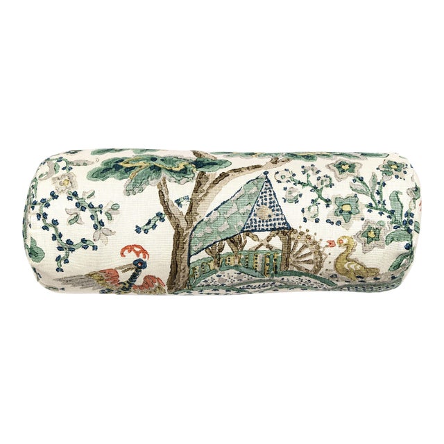 Scalamandre 21" x 7" Kelmescott Hand Block Pillow in Leaf On Ivory For Sale