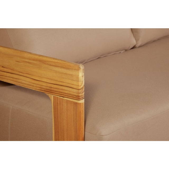 Eclipse Outdoor Solid Teak Wood Love Seat - Light Brown Fabric For Sale - Image 4 of 12