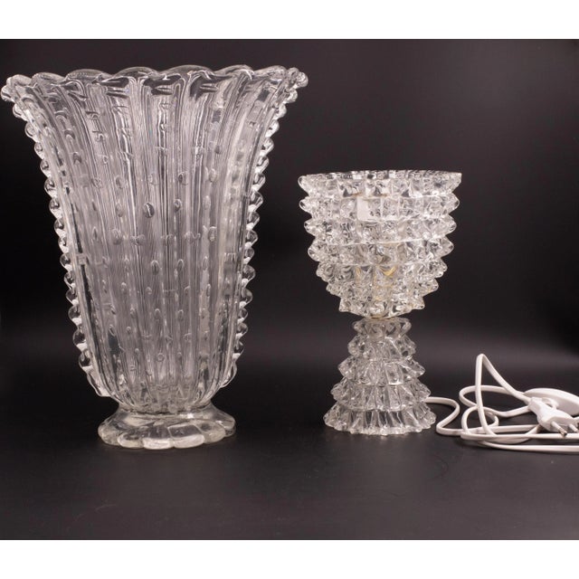 Transparent Rostrato Murano Glass Vase Table Lamp for Barovier & Toso, 1940s For Sale - Image 8 of 11