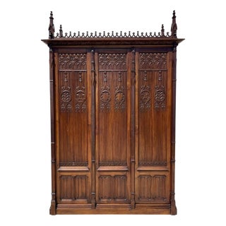 19th Century Gothic Walnut Wardrobe For Sale