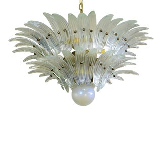 Felci Murano Chandelier Original, Opal Iridescent Glass - Two Levels For Sale