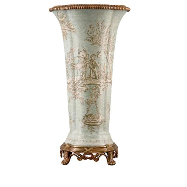 Late 20th Century Wong Lee Toile Porcelain and Bronze Ormolu Tall Vase For Sale - Image 4 of 12