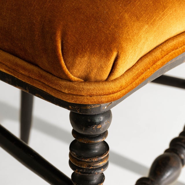 1880s French Napoleon III Chiavari Chairs In Ebonized Wood & Upholstery - A Pair For Sale - Image 14 of 18