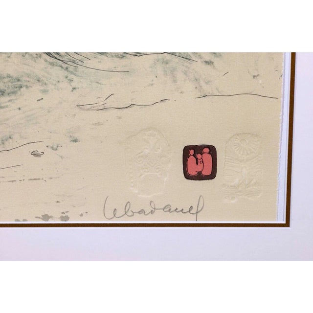 Beige Lebadang Boat at Docks Signed Modern Lithograph with Intaglio H.C. Framed For Sale - Image 8 of 10