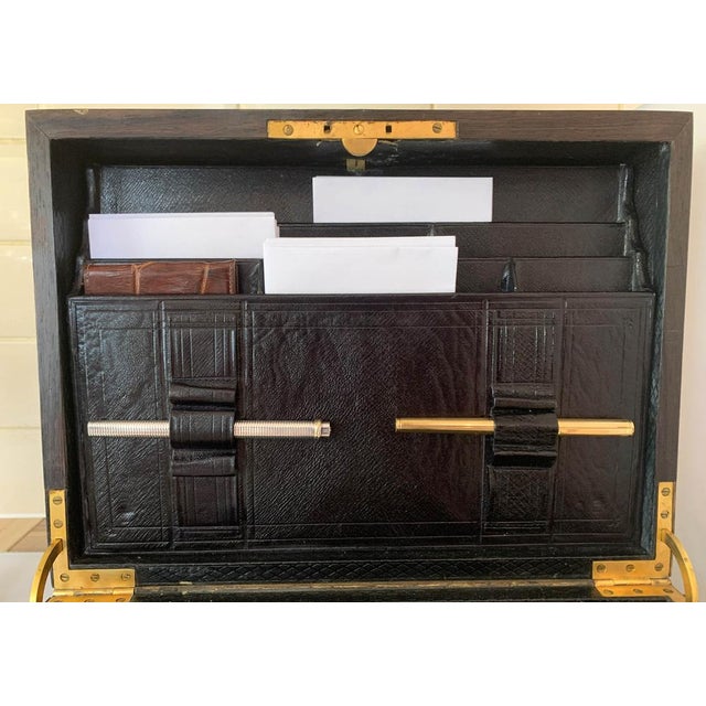 Metal Vintage Regency Fold-Out Stationary Writing Slope in Rosewood and Leather, Set of 4 For Sale - Image 7 of 14