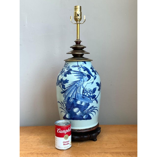 Vintage Blue and White Ceramic Table Lamp For Sale - Image 9 of 14