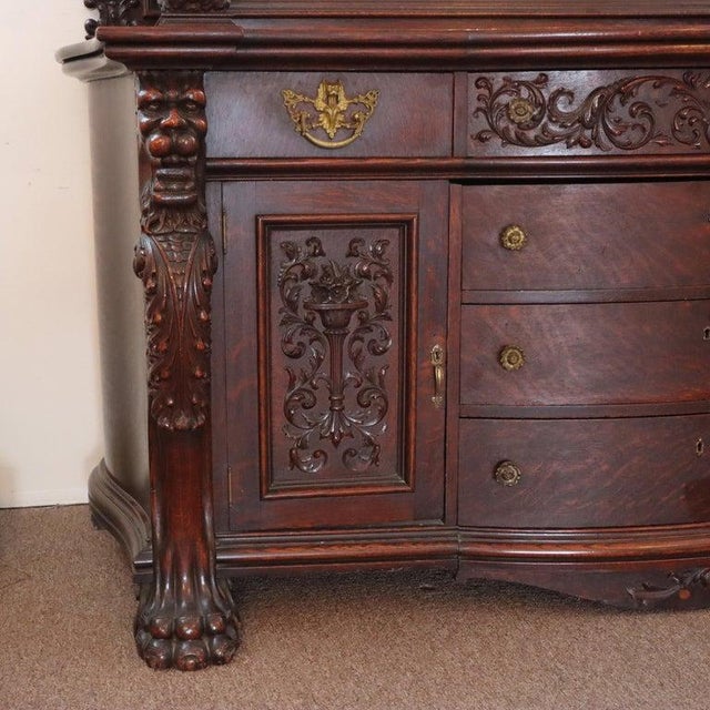 Monumental Antique Rj Horner Heavily Figural Winged Griffin Carved Oak Sideboard, Attributed For Sale - Image 9 of 18