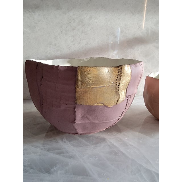 Paola Paronetto Italian Paper Clay Ceramic Bowls W/ Gold - Set of 2 For Sale In New York - Image 6 of 11