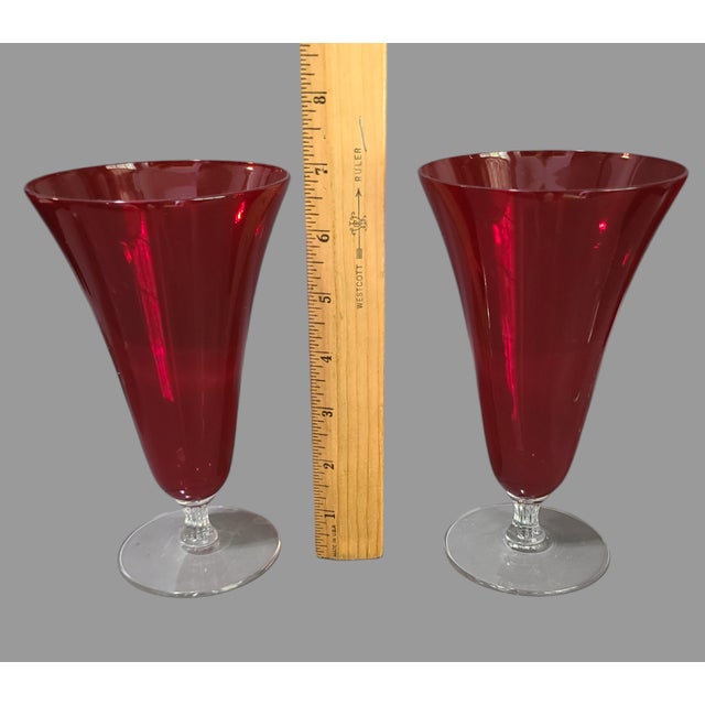 Morgantown Glass Vintage Morgantown Monroe Red Clear Stem Footed Iced Tea Goblets Glasses- Set of 6 For Sale - Image 4 of 6