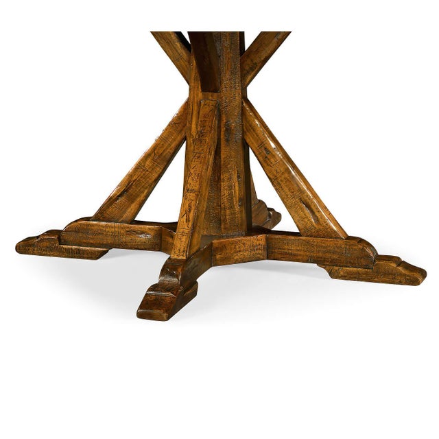 French Provincial Rustic Round Dining Table in Walnut Finish For Sale - Image 3 of 5
