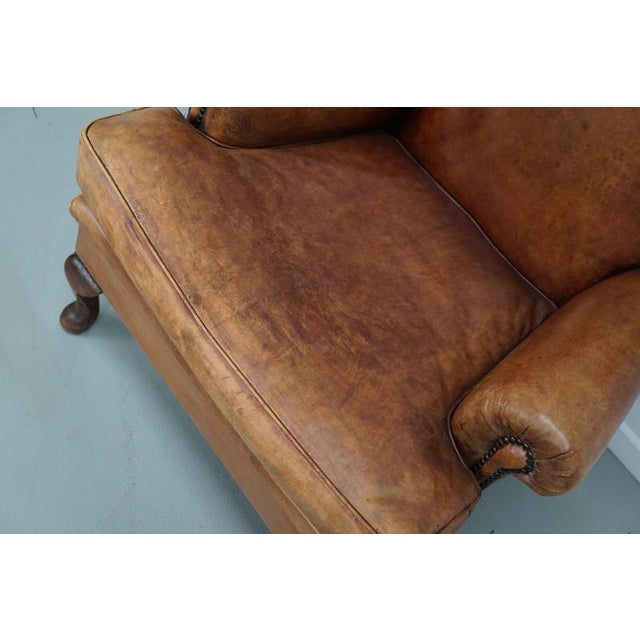 Set of Vintage Dutch Cognac Leather Club Chair and Ottoman For Sale - Image 9 of 18