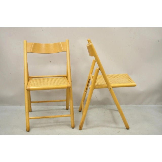 Attributed to Habitat England Mid Century Modern Bentwood & Cane Folding Chairs - a Pair. Item features shapely bentwood...