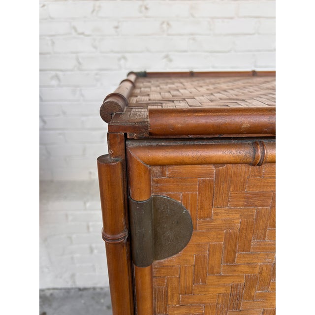 Vintage 1980s Chinoiserie Faux Bamboo and Parquetry Campaign Gentleman's Dresser For Sale - Image 6 of 15