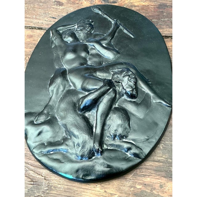 Glass Vintage Green Glass Relief "Nymph With Two Satyrs" For Sale - Image 7 of 12