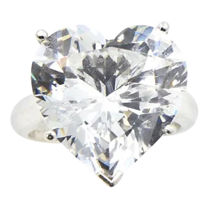 Large CZ Heart Sterling Silver Cocktail Solitaire Ring size 6