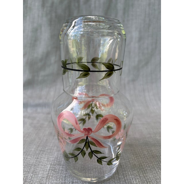 1980s Vintage Hand Painted Bedside Carafe & Cup Set For Sale - Image 5 of 14