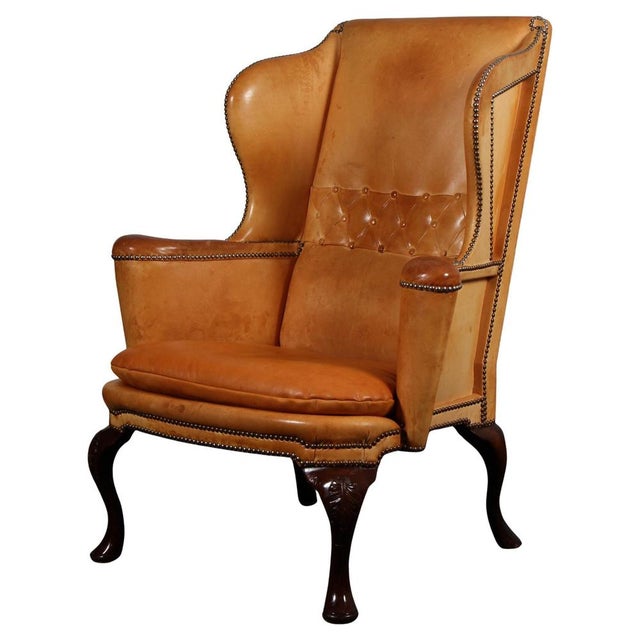Brown Danish Leather Lounge Chair with Baroque Style Legs, 1930s For Sale - Image 8 of 8
