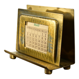 Roycroft Arts & Crafts Brass Finished Hammered Copper Letter Rack With Calendar Frame or Picture Frame