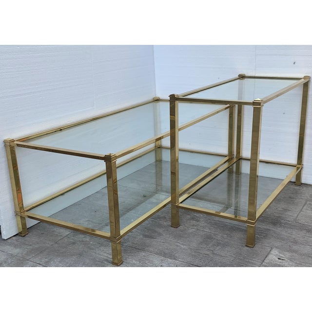 Mid-Century Modern Set of Brass Side Table and End Console Table with Glass For Sale - Image 17 of 18