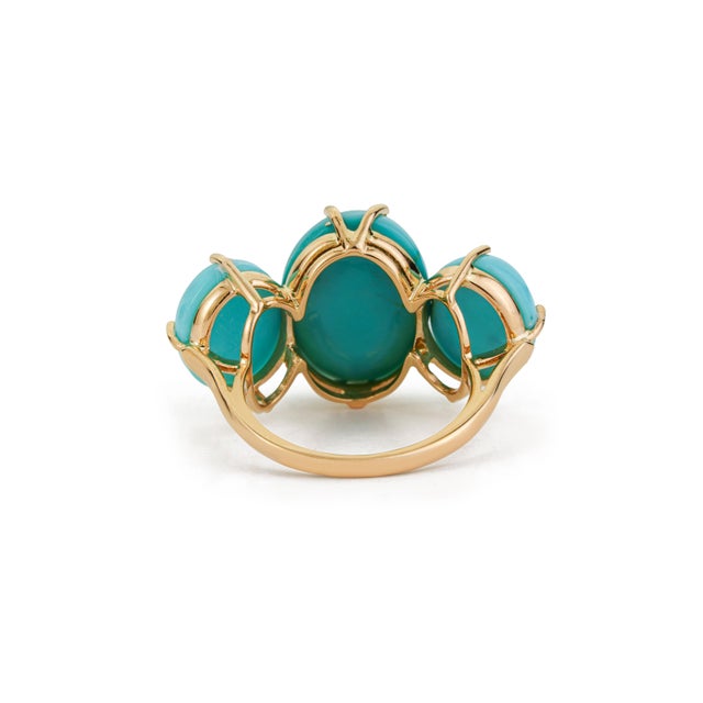 18k Solid Gold Oval 15.78ct Turquoise Three Stone Victorian Ring Size 4 For Sale - Image 10 of 17