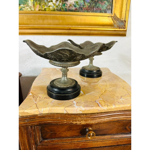 Metal Bronze Bowls on Pedestal, a Pair For Sale - Image 7 of 11