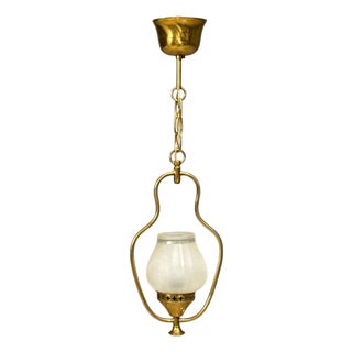Swedish Modern, Pendant Light, Brass, Frosted Glass, Sweden, 1940s For Sale