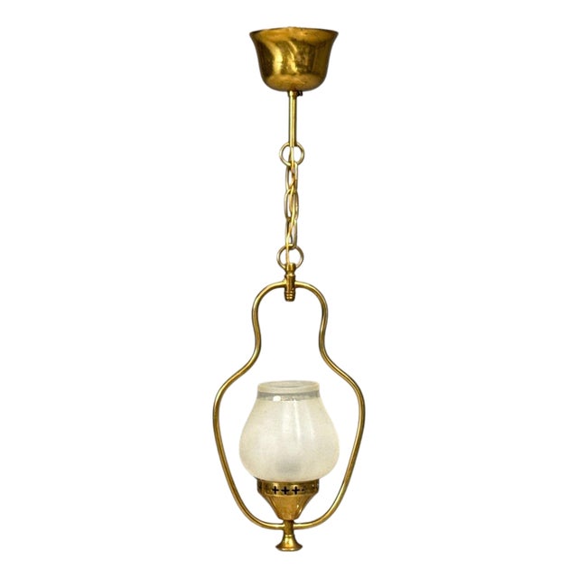 Swedish Modern, Pendant Light, Brass, Frosted Glass, Sweden, 1940s For Sale