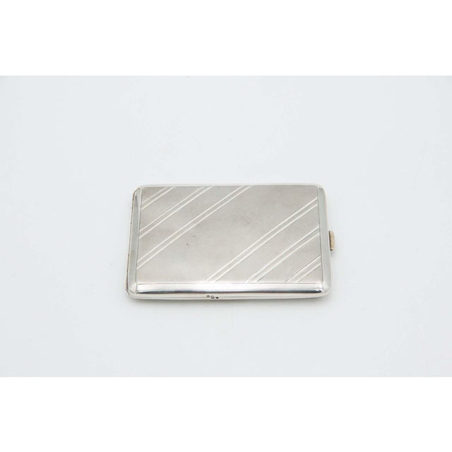 Rectangular Silver Cigarette Case with Diagonal Patterns For Sale - Image 4 of 4